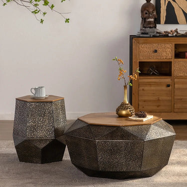 Geometric Pine Tea Table - Stylish Centerpiece for Modern Living Rooms hdst - 4254MUTUKISPACE