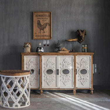 Vintage Charm Cabinet with Intricate Carvings - Density Board Design hdst - 4255MUTUKISPACE