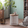Round Pine Tea Table with Intricate Carved Design - Stylish and Elegant Centerpiece hdst - 4301MUTUKISPACE