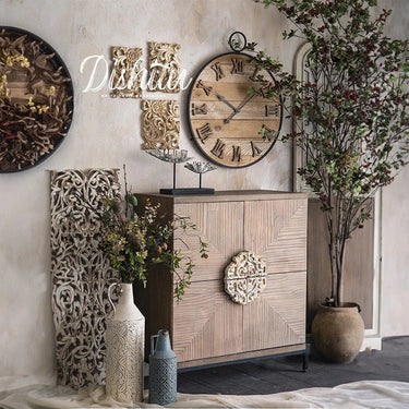 Elegant Carved Pine Cabinet – Rustic Charm Meets Modern Style hdst - 4313MUTUKISPACE