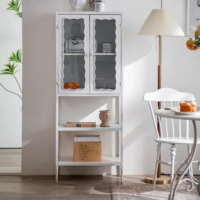 Vintage-Inspired White Cabinet with Tempered Glass Doors - Home Display and Storage Solution