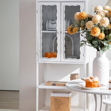 Vintage - Inspired White Cabinet with Tempered Glass Doors - Elegant Home Display and Storage Solution hdst - 4325MUTUKISPACE