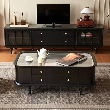 Stylish Beech Wood TV Cabinet with Tempered Glass Top - Modern Living Room Essential hgl - 4340MUTUKISPACE