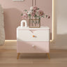 Chic Sintered Stone Nightstand with Faux Leather Finish – Modern Two-Drawer Bedside Table in Pink and White hjd-3146