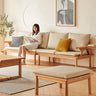 Stylish Beige Sofa with Natural Brown Ash Wood Accents and Faux Leather Finish hjhms - 1038MUTUKISPACE