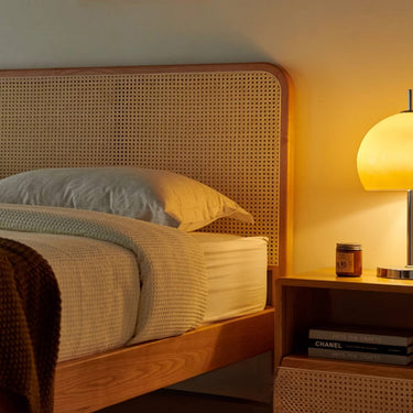 Natural Ash and Pine Wood Bed with Rattan Accents hjhms - 1046MUTUKISPACE