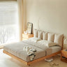 Elegant Dark Beige Bed with Natural Ash and Pine Wood Frame - Cotton - Linen Upholstery hjhms - 1047MUTUKISPACE