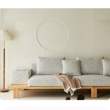 Stylish Gray Sofa with Ash Wood Frame & Wool Cotton - Linen Blend hjhms - 1050MUTUKISPACE