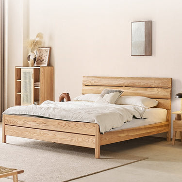 Premium Brown Ash Wood Bed Frame – Modern Natural Wood Design for Stylish Bedrooms hjhms - 1563MUTUKISPACE