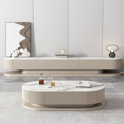 Elegant White and Khaki Sintered Stone Coffee Table with Pine Wood Base and Stainless Steel Accents hjl - 1175MUTUKISPACE