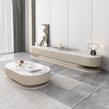 Elegant White and Khaki Sintered Stone Coffee Table with Pine Wood Base and Stainless Steel Accents hjl - 1175MUTUKISPACE