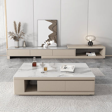 Sleek White Khaki Coffee Table with Sintered Stone Top and Pine Wood Base hjl - 1179MUTUKISPACE