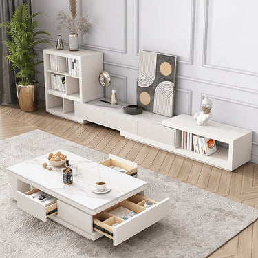 Elegant White & Beige Sintered Stone TV Cabinet - Stylish Living Room Storage hjl - 1182MUTUKISPACE