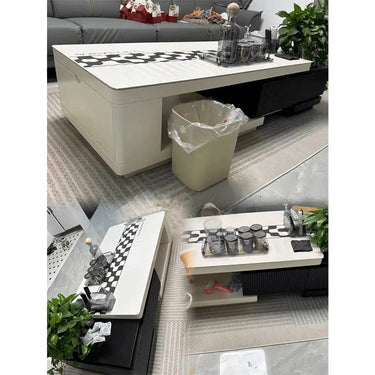 Stylish Modern TV Cabinet in White & Black with Sintered Stone and Pine Wood hjl - 1184MUTUKISPACE