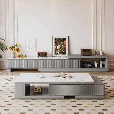 White Gray TV Cabinet with Sintered Stone & Pine Wood Finish