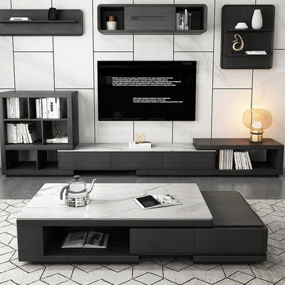 Stylish White & Black Sintered Stone TV Cabinet - Modern Home Entertainment Center