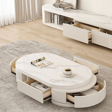 Elegant White Beige Sintered Stone Coffee Table - Modern Design & Durable Finish hjl - 1197MUTUKISPACE