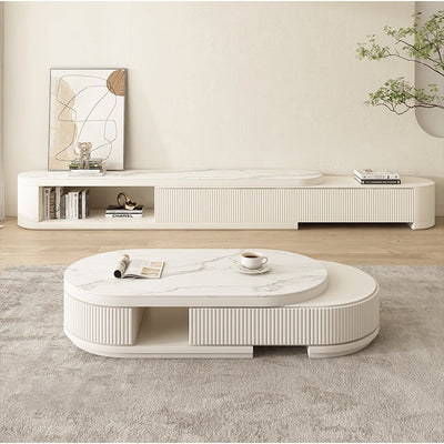 White Beige Sintered Stone TV Cabinet – Stylish Modern Living Room Furniture