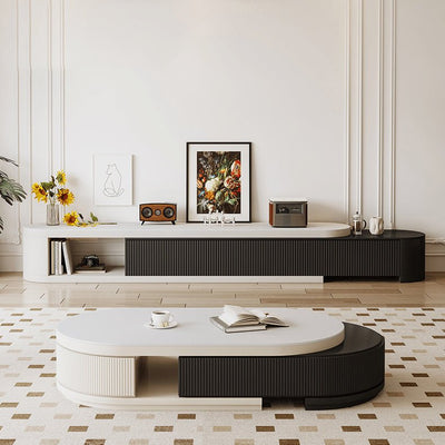 White and Black Sintered Stone Pine Wood Coffee Table - and Modern Design