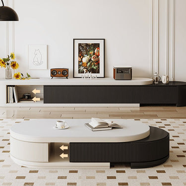 White and Black Sintered Stone Pine Wood Coffee Table - Elegant and Modern Design hjl - 1199MUTUKISPACE