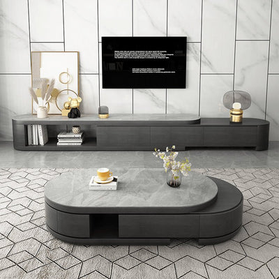 Sintered Stone & Pine Wood Coffee Table in Gray, Black, & White