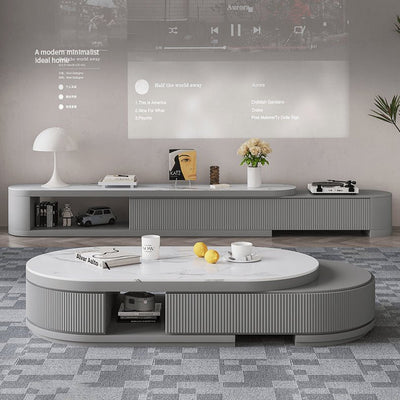 White & Gray Sintered Stone Coffee Table with Pine Wood Base