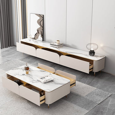 Luxurious White & Beige Sintered Stone Coffee Table with Pine and Solid Wood Finish hjl - 1205MUTUKISPACE