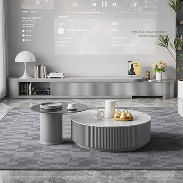 Modern TV Cabinet with White Gray Sintered Stone and Pine Wood Finish hjl - 1212MUTUKISPACE