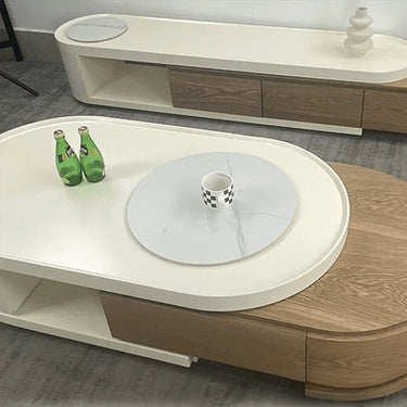 White Natural Sintered Stone Coffee Table with Pine Wood Base hjl - 1217MUTUKISPACE