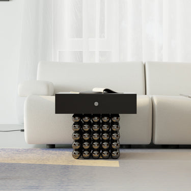 PU Leather & Wood Coffee Table with Ball Base – Versatile Storage Solution hjzjl - 5199MUTUKISPACE