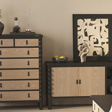 Stylish Ash Wood Multi - Layer Cabinet with Black Accents - Perfect for Modern Interiors hld - 4480MUTUKISPACE