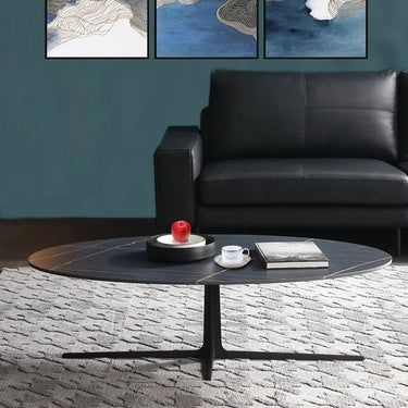 Oval Coffee Table with Sintered Stone Top – Stylish Modern Accent for Living Room hldjj - 3025MUTUKISPACE