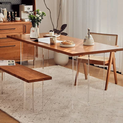 Cherry Wood Dining Table with Acrylic Accents