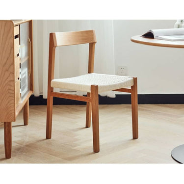 Elegant Chair White Natural Wood Cherry Finish with Kraft Paper Rope Seat hldmz - 720MUTUKISPACE