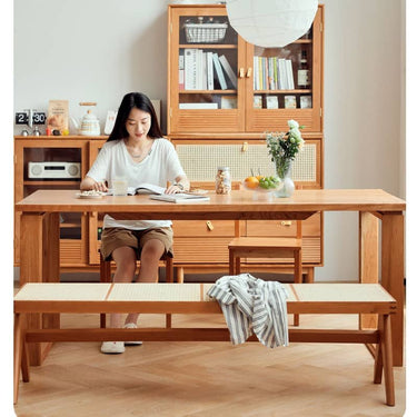 Cherry Wood Natural Stool with Rattan Seat - Elegant and Durable Design hldmz - 726MUTUKISPACE