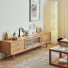 Stylish TV Cabinet - Natural Cherry Wood, Beech, Metal, and Glass Finish hldmz - 727MUTUKISPACE