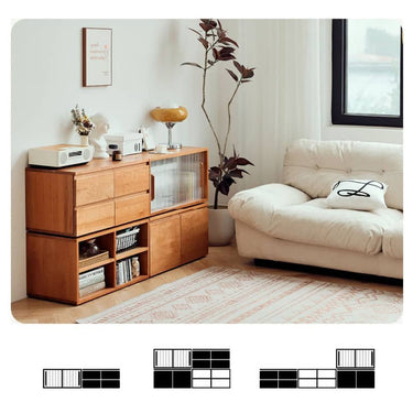 Elegant Cherry Wood Cabinet with Plywood and Glass Accents - Stylish Storage Solution hldmz - 729MUTUKISPACE