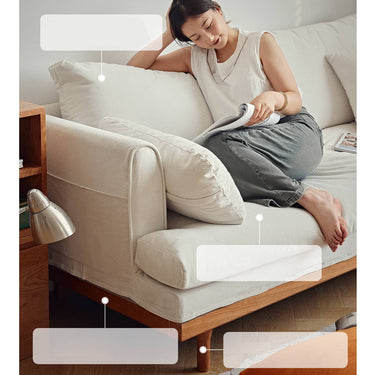 Luxurious White and Orange Cherry Wood Sofa with Leathaire, Goose Down, and Corduroy Upholstery hldmz - 733MUTUKISPACE