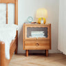 Elegant Bedside Cupboard in Cherry Wood Finish with Glass and Copper Accents hldmz - 736MUTUKISPACE