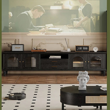 Sleek Ash Wood TV Cabinet with Glass Doors - Modern Entertainment Center hlxl - 4399MUTUKISPACE