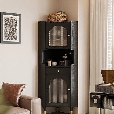 Stylish Glass Ash Wood Corner Cabinet for Modern Living Rooms