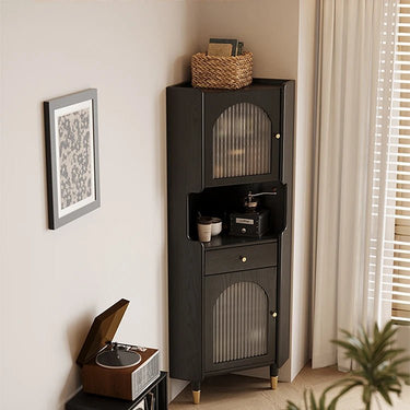 Stylish Glass Ash Wood Corner Cabinet for Modern Living Rooms hlxl - 4403MUTUKISPACE
