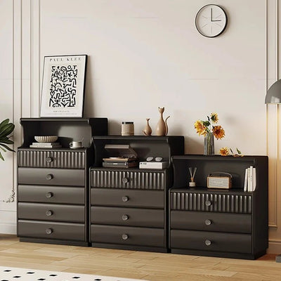 Modern Black Wood Cabinet Set with Storage Design