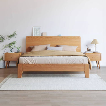 Natural Wood Color Rubber Wood Pine Bed - Elegant & Durable Bedroom Furniture hmak - 235MUTUKISPACE