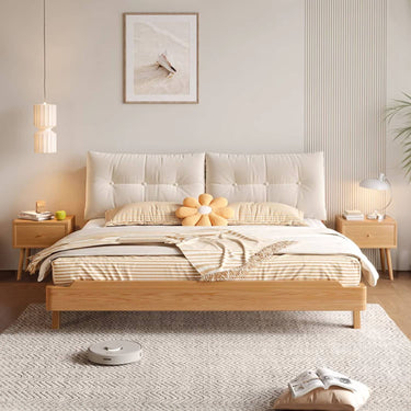 Natural Wooden Bed Frame - Rubber Wood & Pine Finish for a Timeless Look hmak - 244MUTUKISPACE