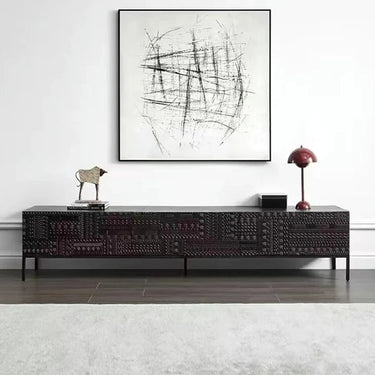 Acrylic TV Cabinet – Solid Wood Base with Intricate Modern Pattern hmsf - 4671MUTUKISPACE