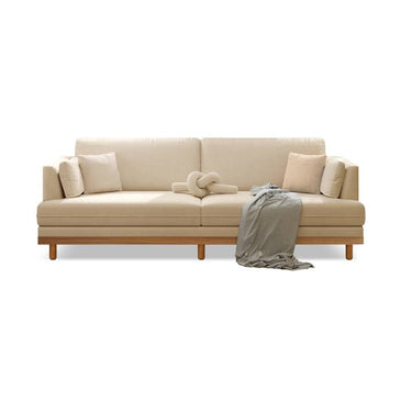 Luxurious Beige Corduroy Sofa with Natural Oak and Pine Wood Frame - Goose Down Cushions hmyf - 1276MUTUKISPACE