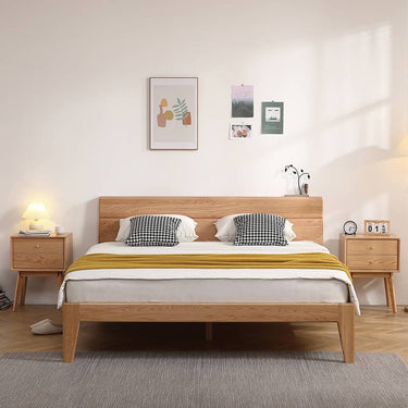 Elegant Oak Bedside Cupboard with Copper Accents in Natural Wood Finish hmzj - 800MUTUKISPACE
