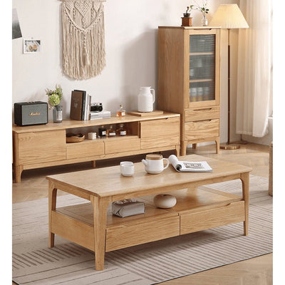 Oak Wood Coffee Table - Natural Finish for Modern Living Rooms