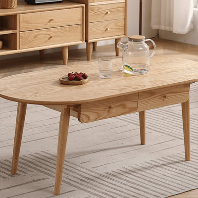 Oak Wood Coffee Table with Copper Accents - Natural Wood Finish